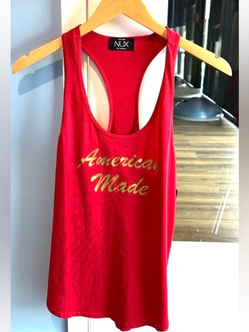NUX Active “America Made” Red Gold Modal Racerback Tank Top Large NWT⭐️